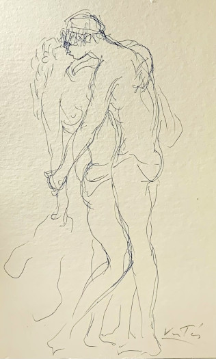 couple kissing drawing. Title, Nude couple kissing