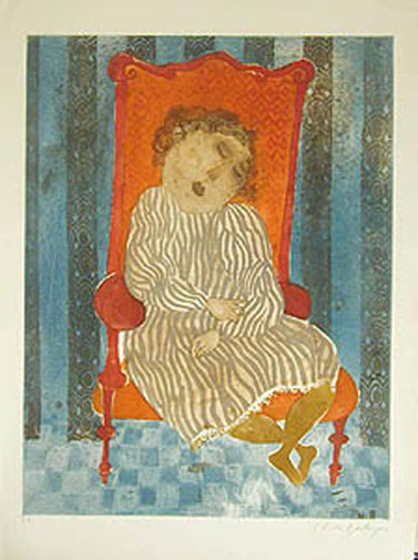 Frau in Rotem Sessel / Woman in repose in armchair
(Translated: Woman in Repose