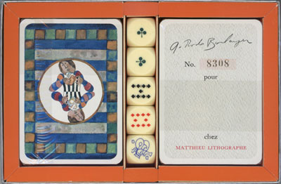 Playing cards with 2 Decks, 5 Dices and Signed Original lithograph Trio.