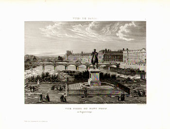 Vue prise du Pont Neuf. Gravure sur Acier prise au Daguerréotype