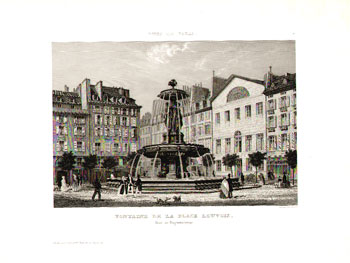 Fontaine de la Place Louvois. Gravure sur Acier prise au Daguerréotype