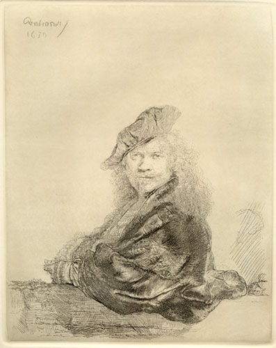 after Rembrandt -  Rembrandt appuyé - Bartsch #21