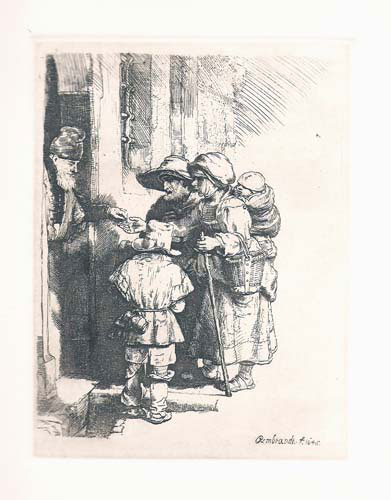 after Rembrandt  - Bartsch #176 - Mendiants a la Porte d'une maison
