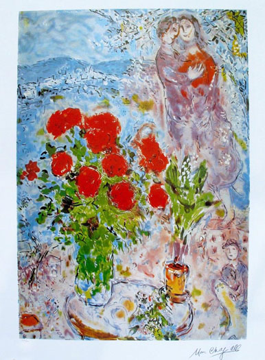 Marc Chagall - Red Bouquet with Lovers