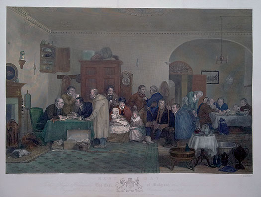 The Rent Day - 19th century engraving by Abraham Raimbach after Sir David Wilkie.