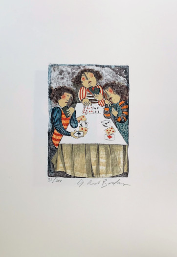 = Enfants jouant aux cartes - Children playing cards.  Suite of 4 Lithographs