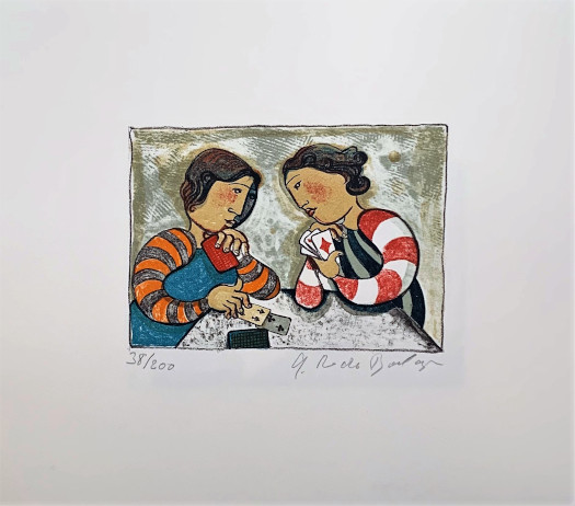 = Enfants jouant aux cartes - Children playing cards.  Suite of 4 Lithographs